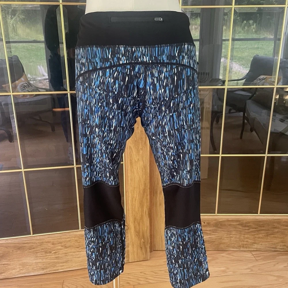 Nike‎ Dri-FIT Cropped Leggings Blue Black Graphic Women's Large